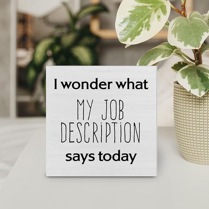 Country Office Wood Box Sign Decor Desk Sign I Wonder What My Job Description Wooden Box Block Sign Rustic Home Office Shelf Wall Decoration Coworkers Gift