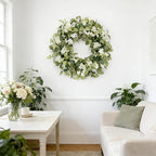 Jobflower 24 Inch Spring Wreaths for Front Door, All Seasons Summer Wreath with Fade-Resistant Greenery, Large Farmhouse Artificial Green Wreath for Outdoor Porch Wall Window Decor, Green