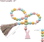 Easter Spring Wood Beaded Garland with Tassels and Bunny Tag Farmhouse Wooden Beads for Tiered Tray Decorations Holiday Country Rustic Prayer Boho Beads Rae Dunn Shelf Décor (Easter Bunny Pink)