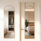 DUMOS 47x14 Inch Arched Full Length Mirror Over the Door, Wall Mounted Full Body Mirror, Door Hanging Metal Aluminum Alloy Frame Dressing Mirrors for Bedroom, Living Room, Entryway, Gold