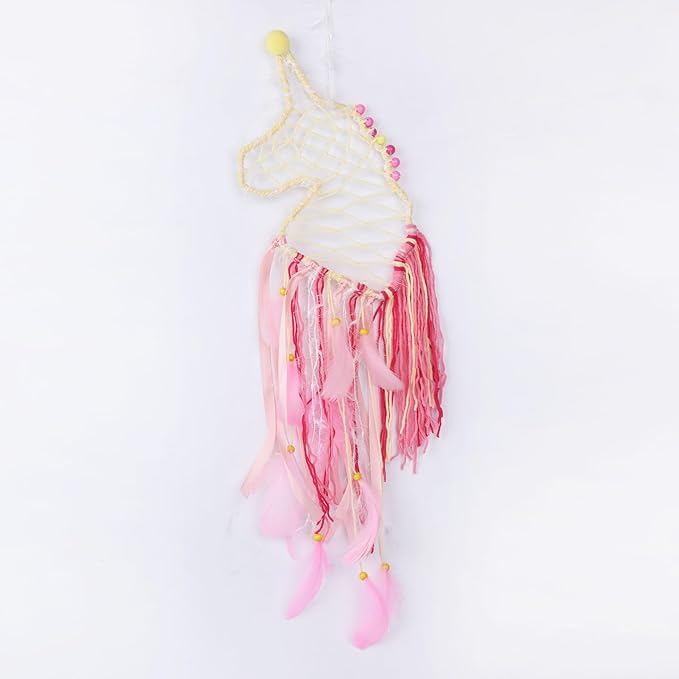 Pretty Jolly Unicorn Dream Catchers for Little Girls Bedroom Handmade Kids Dreamcatcher with Fluffy Pom Poms Feathers&Beads,Nursery Wall Decor for Toddler Girls Room,Children Birthday Gift(Yellow)