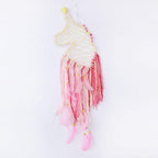 Pretty Jolly Unicorn Dream Catchers for Little Girls Bedroom Handmade Kids Dreamcatcher with Fluffy Pom Poms Feathers&Beads,Nursery Wall Decor for Toddler Girls Room,Children Birthday Gift(Yellow)