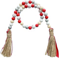 Christmas Decro Wood Bead Garland Tassels 1 Pack 40inch Farmhouse Boha Beaden Wooden Garlands for Holiday Coffee Table Wall Hanging Tiered Tray Decoration Mantel Shelf Thanksgiving
