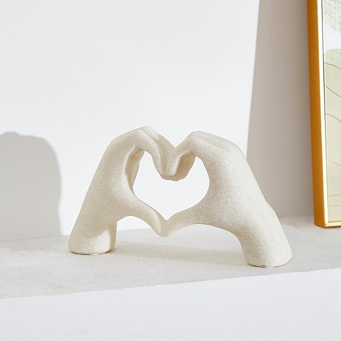 Marble Gesture Heart Decoration, Modern Love Statue Finger, Abstract Heart Hands Sculpture Home Wedding Decoration,Shelf Decor