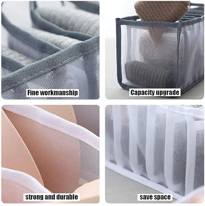 HSLFUAI 3 Pack Drawer Organizer for Underwears, Sock,Tie Foldable Closet Organizer Drawer Soft Fabric Dresser Drawer Divider Bins for Underwear Socks Ties(3PCS Underware+Socks)