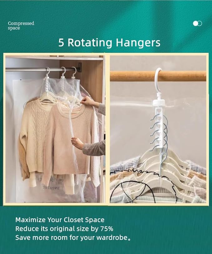 Hanging Vacuum Space Saver Bags 6 Pack, Closet Organizer Storage Bags, Vacuum Seal Clear Bags for Clothes, Suits, Dress or Jackets