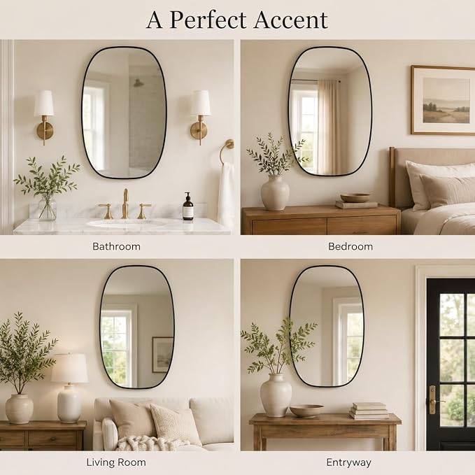 USHOWER Black Oval Arch Bathroom Mirrors for Over Sink, 24x36 Inch Bathroom Vanity Mirror for Bathroom, Bedroom, Vanity, Entryway, Aluminium Frame, Anti-Rust, Modern Wall Decor