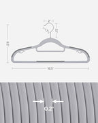 SONGMICS Pack of 50 Coat Hangers, Space-Saving Plastic Clothes Hangers, Non-Slip, 0.2 Inches Slim, 16.5 Inches Wide, 360° Swivel Silver Hook, Light Gray and Dark Gray UCRP20G50