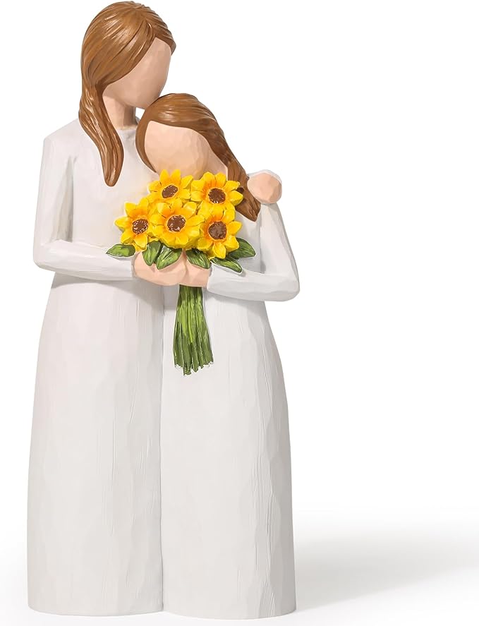 Sunflower Mother Daughter Figurines, Gifts for Mom from Daughter, Mother Daughter Gift Hand Painted Figure, Perfect for Mother's Day, Birthday, Thanksgiving and Christmas.