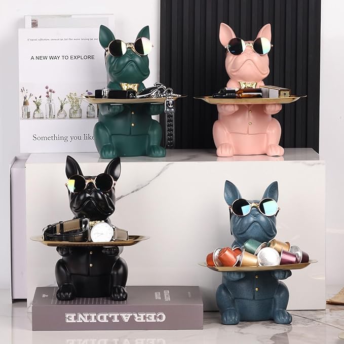 French Bulldog Gifts Statue Tray Organizer for Keys, Candy, Jewelry, Earrings, Entrance Piggy Bank - Modern Decor Pink Resin French Bulldog Decor Entryway Table, Coffee Table, Office Desk, Home Decor