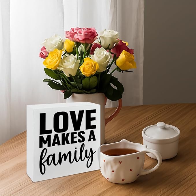 Motivational Home Decorate, Love Makes a Family, Rustic Farmhouse Wall Sign, Wedding Gift, Christian Quotes Decor, Living Room Decor, Family Wall Decoration, Home Desk Decorate, 5.1x5.1inches
