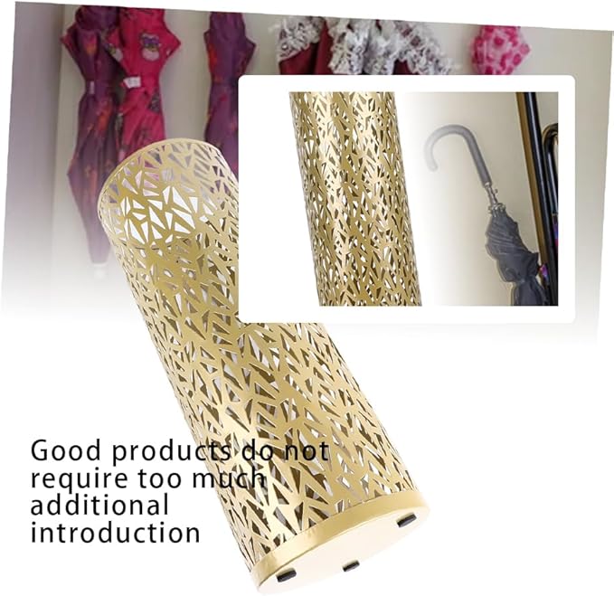 vifloae Umbrella Stand Rack for Entryway Metal Hollowed Freestanding Round Umbrella Holder Organizer Bin Umbrella Basket for Home Hotel Office Decor Gold S
