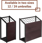 AKIRA Large Capacity Umbrella Stand for 24-Umbrellas Modern Brown Wood Grain & Black Metal Entryway Organizer Rack Holder for Office or Lobby, Model US-US-0625-BKDB
