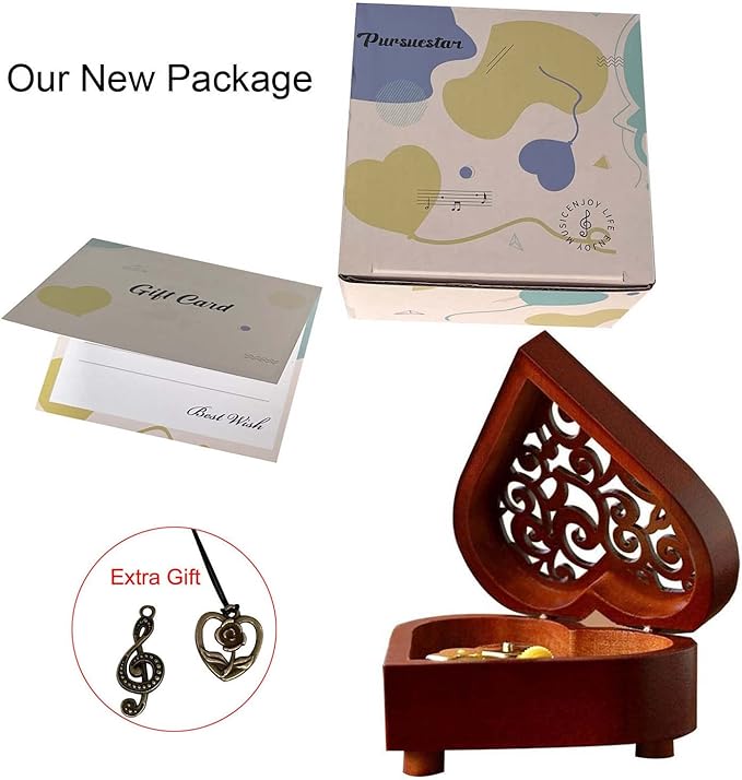 Pursuestar HowlMoving Castle-Merry Go Round of Life Music Box, Heart Shaped Vintage Hollow Out Wood Mechanism Wind Up Musical Box Gifts for Birthday Mother's Day Valentine's Day
