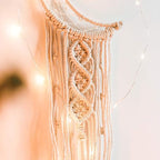 Boho Macrame Woven Wall Hanging, Crochet Crescent Moon Star Dream Catcher with Long Tassel- White Cotton Handmade Bohemian Home Decor Decoration Art Craft for Kids Bedroom Dorm Room