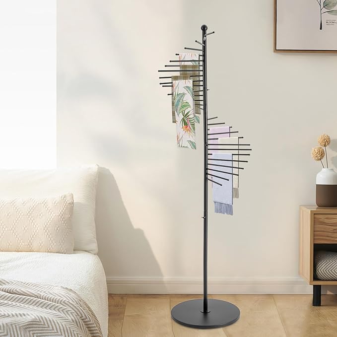 Floor Standing Scarves Organizer Scarf Stand Floor Standing Scarf Rack Scarf Hanger Floor Scarves Display Stand Freestanding 31.5Inch (black)