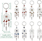 Pandahall 16Pcs Dream Catcher Crystal Charms for Keychains, Antique Silver Bohemia Net Feather Filigree Charms Hanging Ornament Decor for Car Keying Hanging Decoration Birthday Gifts