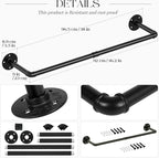 ERYTLLY RYTLLY Industrial Pipe Clothes Rack 38”,Multi-purpose Wall Mounted Iron Garment Rod,Heavy Duty Detachable Hanging Clothes Rack for Closet Rod,Black