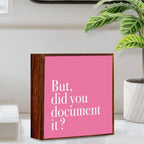 Pink Office Decor, Pink Dorm Decor, But Did You Document It Sign Rustic Wood Plaque Box Sign Gift for Women Men Coworkers Boss, Home Office Bathroom Bedroom Desk Shelf Table Decoration