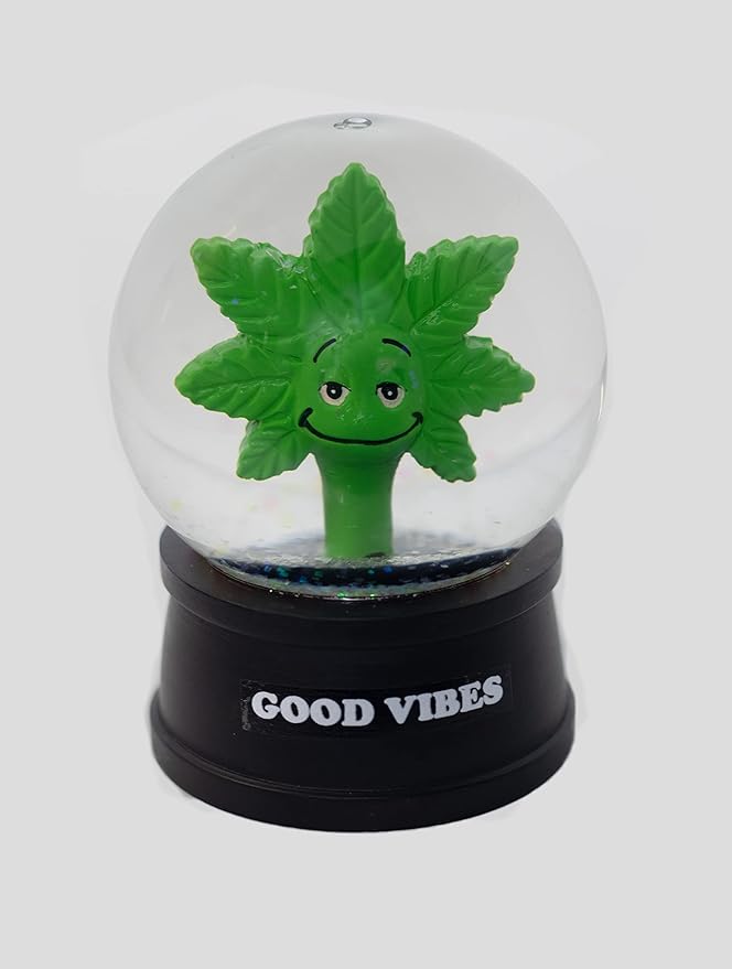 'Good Vibes' Snow Globe – Funny Stoner Meme Gift with Glitter | Cannabis-Themed Collectible, Hand-Painted Glass & Resin, 4.5"x2.75", 15 oz