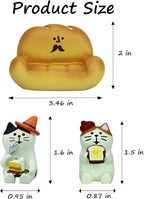 Mevodeata 2Pcs Cute Mini Cat Figurine with Bread Sofa Resin Cat Figure for Office Home Decor - Cute Cat Gift for Cat Lovers