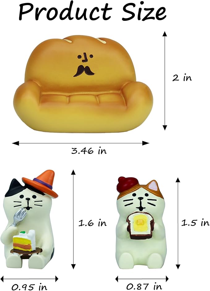 Mevodeata 2Pcs Cute Mini Cat Figurine with Bread Sofa Resin Cat Figure for Office Home Decor - Cute Cat Gift for Cat Lovers