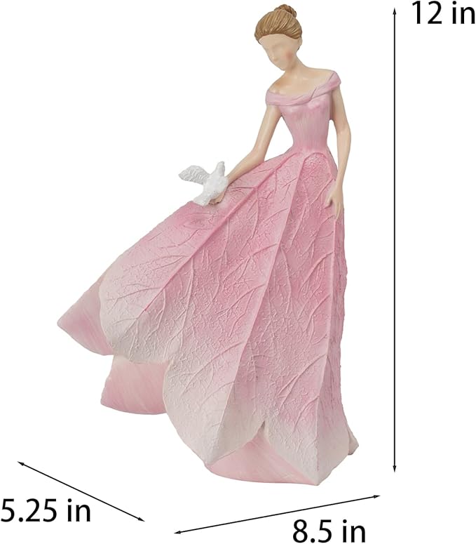 Guichifun Fairy Statue Collection Home Decoration - Pink Leaf Angel Girls Resin Home Garden Decor for Outside or Inside Rustic Fairy Garden Figurines Gifts for Women 8.5 x 5.25 x 12 Inch
