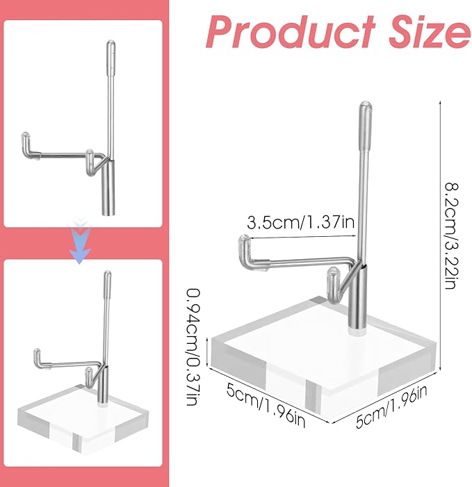 16Pcs Adjustable Metal Arm Display Stand with Acrylic Base Display,Easel Holder for Rock Mineral Agate Fossil Coral Crystal Geodes Picture Decorative(Silver,1.96x1.96x3.22In)