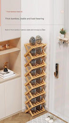 Simcat Bamboo Shoe Rack, Portable Folding Shoe Storage Rack,No Installation Free Standing Shoe Rack for Entryway, Closet, Dorm/Small Spaces (Six shades of tawny)