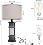 AIEAMPDO Set of 2 Modern Table Lamps for Living Room, Contemporary Nightstand Lamp with Dual USB Port, Bedside Lamps with White Frosted Glass Night Light for Bedroom, 4 Bulbs Included (Black)