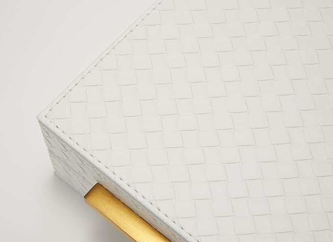 Kingflux White Wooden Keepsake Box With Faux Leather and Brushed Gold Handle, Gift and Storage Box for Vanity, Coffee Table, Shelf, Cosmetic, Jewelry Organizer