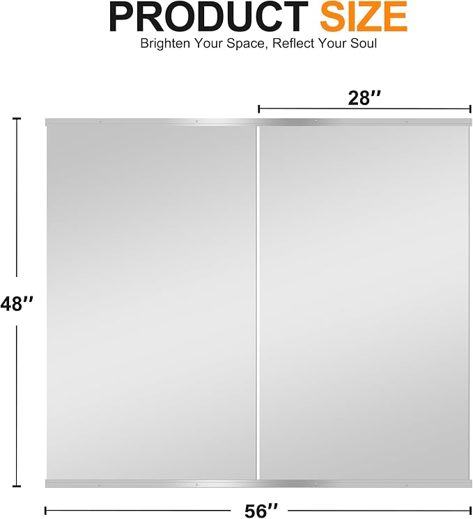 Delma Home Gym Mirror, 48''x28''x2PCS Silver Wall Mounted Large Frameless Tempered Glass Wall Mirror for Home Gym, Garage, Bedroom, Bathroom
