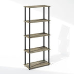 Furinno Turn-N-Tube Book Shelf, 5-Tier Bookshelf, Bookcase with Multipurpose Compact Display Rack, 11.6 x 23.6 x 57.4, for Living Room, Bedroom, Home Office, French Oak/Black
