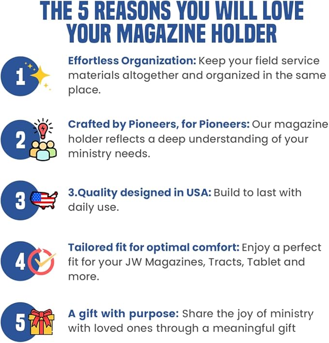 JW Magazine and Tract Holder, JW Field Service Supplies, Jehovah Witness Ministry Supplies, jw.org Accessories Gifts Ideas, Ministry Organizer for Pioneers, Best Life Ever Gifts Pioneer Bag Convention