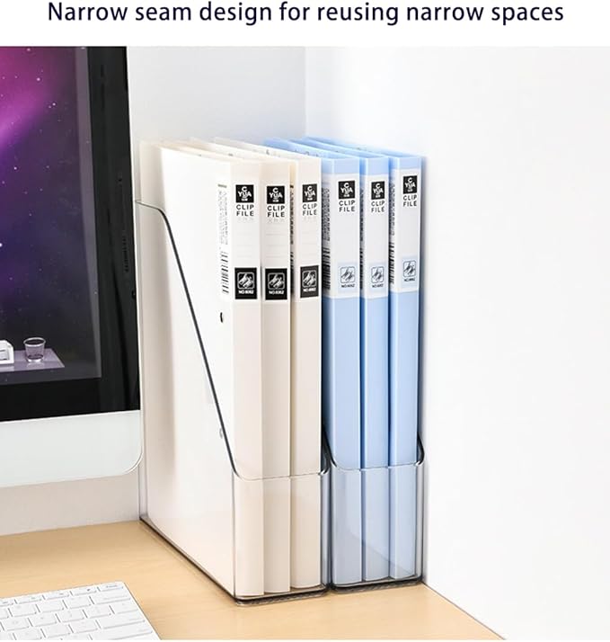 Acrylic Magazine Holder, 2PCS File Magazine & Book Storage Rack for Office Desk, Clear Book Organizer with 3pcs Silicone Automatic Bookmarks (2)