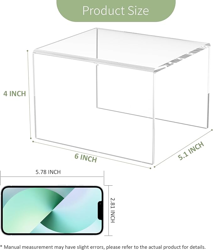 Acrylic Shelf Riser 6x5.1x4 pack of 2, Clear Acrylic Stand for Figure, Cosmetics, Bags, Shoes, Toys, Collectibles, 6x5.1x4 Inch
