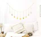 Mkono Moon Phase Wall Hanging Boho Aesthetic Room Decor Metal Moons Garland Hanging Art Bohemian Home Decoration for Girls Room Nursery Bedroom Livingroom Dorm, Ideal, Gold, 50"