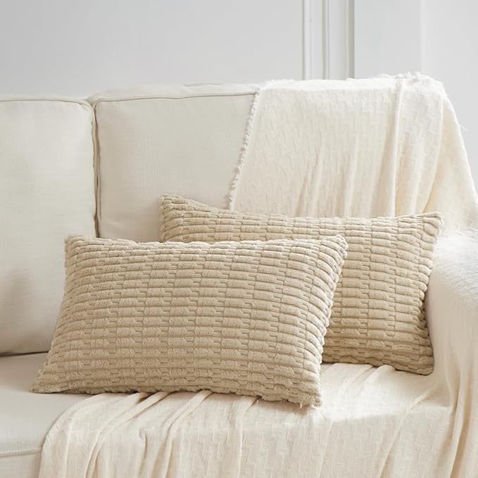 Fancy Homi 4 Packs Decorative Throw Pillow Covers for Living Room Couch Bed, Modern Farmhouse Boho Home Décor Accent Cushion Case, 20" x 12", Tan