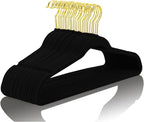 MIZGI Premium Velvet Hangers Pack 30 Pcs Heavyduty - Non Slip Slimline - Velvet Suit Hangers Black - Gold Hooks,Space Saving Clothes Hangers