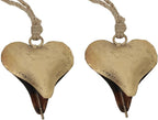Rustic Iron Wall Accent Set of 2 | Handmade Metal Hanging Decor with Rope | Indoor & Outdoor Home Decoration | Open Heart Golden Bell (3.5" 3")