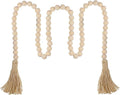 Farmhouse Beads 59 Inch Wood Bead Garland, Decorative Beads Boho Decor with Tassels Wall Hanging Home Decor Rustic Country Decoration Prayer Bead for Dining Table, Shelf, Bedroom (Natural)
