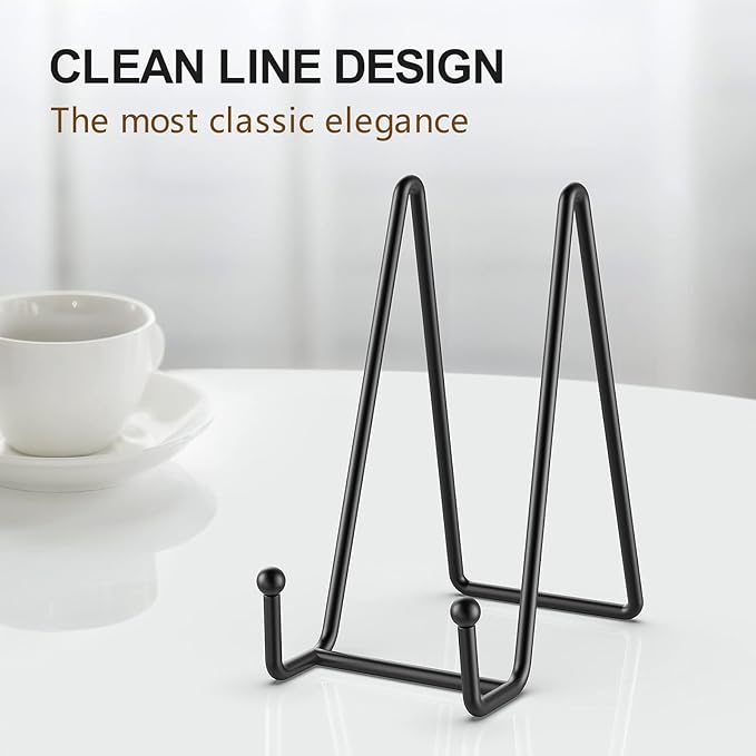 3 Pack 6 Inch Plate Stands for Display Picture - Vinyl Table Top Display, Decorative Metal Frame Holders for Book , Photo and Platter, Tabletop Art, Black 3 Packs
