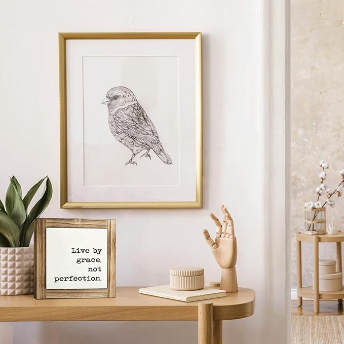 Inspirational Decor Signs, Decorative Wooden Box Sign, Positive Mindset Wood Sign, Motivational Home Office Decor, Gentle Reminder Gift for Her, Live By Grace Not Perfection Sign, 5.9×5.9 inches