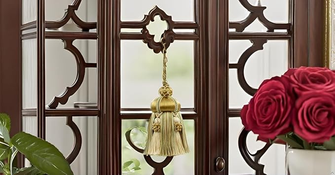Elegant Hand-Crafted 4" (10cm) Key Tassel, 3 1/2" (8.5cm) Loop, Accented with Crown Tassels (KTAX4) Lemongrass Gold Multicolor #LX02 (Light Gold, Yellow Gold, Sage Green) Individually Sold