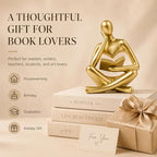 Gold Accent Bookshelf Decor Thinker Statue, Abstract Reading Figurine Style A, Resin Decorative Bookend for Coffee Table, Shelf, Office, Library