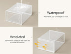 Kuject XX-Large Shoe Storage Boxes Organizers Clear Plastic Stackable 12 Pack, Shoe Rack & Holder Substitute, Sneaker Containers, Shoe Storage Organizer Bins for Closet, Under Bed,White(No Fold Line)