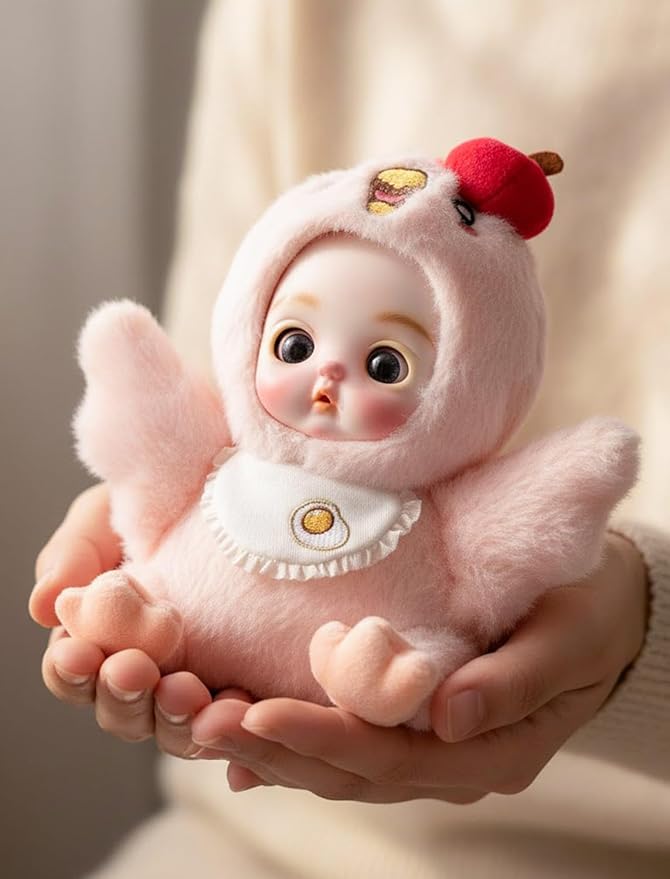 6" Hand-Painted Porcelain Face Doll with Acrylic Cotton Body, Small Ceramic Collectible Doll for Shelf & Desk Decor, Aesthetic Home Display, Collectors & Unique Birthday Gift (Pink)