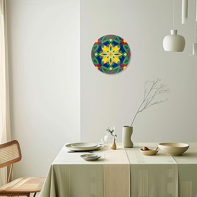 Decorative Plates for Display 10" Colorful Stained Glass Floral Mandala Ceramic Ornament with Display Stand and Hook Up for Wall Decor Hanging Festival Wedding Gift
