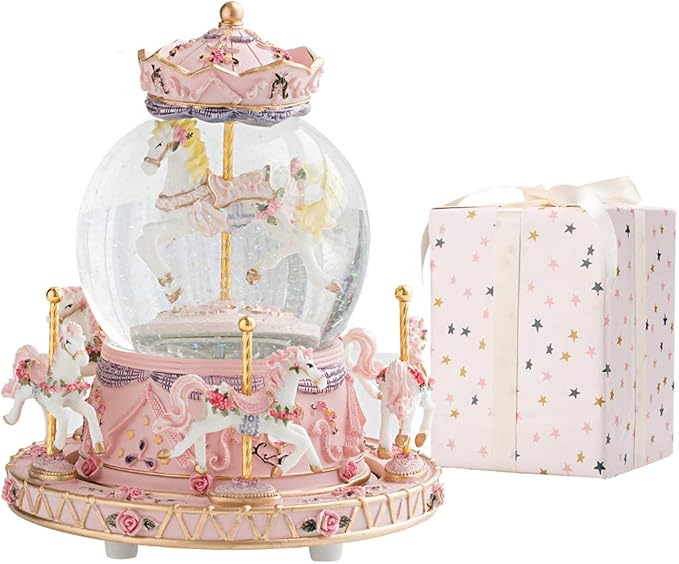 LOVE FOR YOU Gift-Wrapped with Ribbon Musical Snow Globe Carousel Music Box Color Lights Horses Unicorn Decor Gifts for Girls and Daughter Granddaughter Niece Women Kids Christmas Birthday