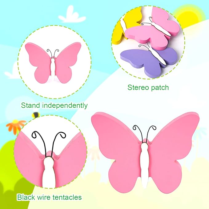 3Pcs Spring Butterfly Decorations for Home, Rustic Wooden Butterfly Decorative Accessories Spring Table Centerpiece Tiered Tray Decor